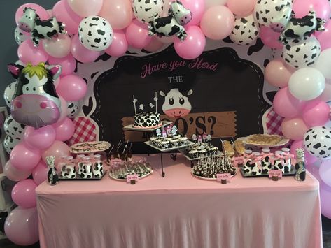 Dessert Table Cow Theme, Cow Themed Dessert Table, Pink Cow Theme, Brown And Pink Cow Party, Holy Cow Baby Shower Theme Girl, Cow Babyshower For Girl, Cow Baby Showers, Baby Shower Dessert Table, Themed Desserts