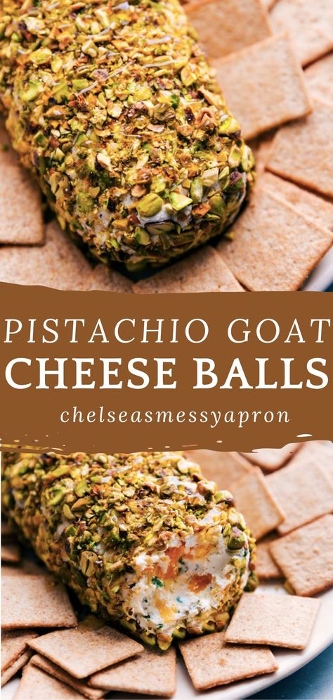 Pistachio Goat Cheese Ball is a must-try! Tangy goat cheese mixed with sweet dried fruit, fresh herbs, and crunchy pistachios—perfect for your next party! Goat Cheese Ball Recipes, Goat Cheese Balls Salad, Pistachio Goat Cheese Balls, Sur Goat Cheese Balls Recipe, Cranberry Pistachio Goat Cheese Log, Goat Cheese Pistachio Appetizer, Goat Cheese Ball, Goat Cheese Truffles, Pistachio Goat Cheese