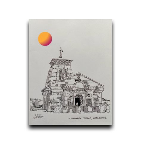 Kedarnath Temple Illustration, Kedarnath Pencil Sketch, Kedarnath Drawing Simple, Kedarnath Illustration, Kedarnath Temple Tattoo, Temple Sketches Indian, Kedarnath Sketch, Kedarnath Temple Sketch, Kedarnath Art