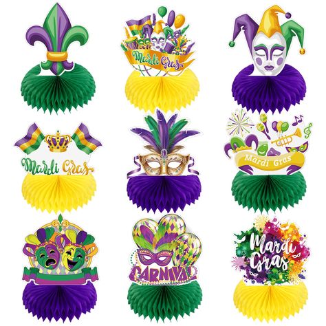 PRICES MAY VARY. 【Sufficient Quantity and Styles】You will receive 9 different styles of Mardi Gras centerpieces, sufficient quantity and rich styles can meet your needs for home and party decorations and photo props, masquerade masks, crowns, clown hats , lilies, and other honeycomb centerpieces create a beautiful and chic celebration. 【Classic Mardi Gras Elements】These Mardi Gras party centerpieces feature Mardi Gras themed elements, such as masks, crowns, fleurs de lis, Mardi Gras bead chains, Kids Party Centerpieces, Masquerade Centerpieces, Honeycomb Table, Mardi Gras Party Decorations, Mardi Gras Centerpieces, Honeycomb Decorations, Table Centerpiece Decorations, Bachelorette Party Supplies, Mardi Gras Decorations