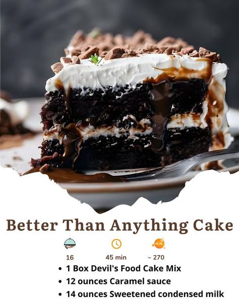 Alldelishes II Alldelishes Recipes, Better Than Anything Cake, Devil's Food Cake, Devils Food Cake Mix Recipe, Devils Food Cake, Devils Food, Food Cake, Dessert Cupcakes, Cool Whip