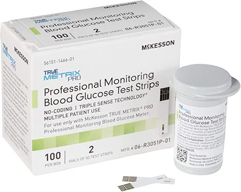 Amazon.com: McKesson TRUE METRIX PRO Professional Monitoring Blood Glucose Test Strips - No Coding, Triple Sense Technology, Multiple Patient Use - Vials of Strips, 200 Strips, 2 Packs, 200 Total : Health & Household Blood Glucose Meter, Blood Glucose Test Strips, Glucose Test, Blood Glucose, Long Term Care, Care Facility, Vitamins & Supplements, Vitamins, Sense