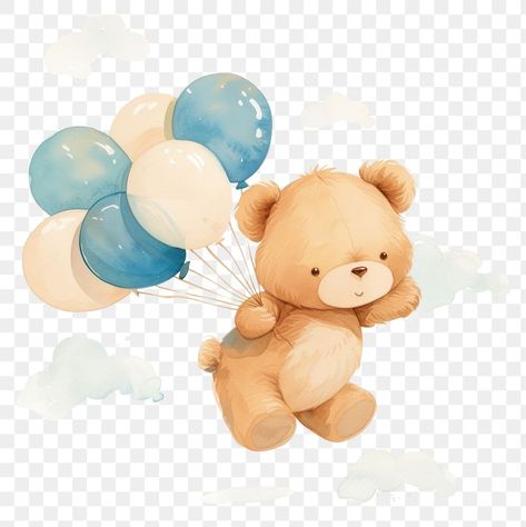 Teddy Bear Holding Balloons, Bear Holding Balloons, Teddy Bear With Balloons, Balloon Watercolor, Teddy Bear Balloon, Baby Shower Teddy Bear, Bear With Balloons, Holding Balloons, Bear Balloon