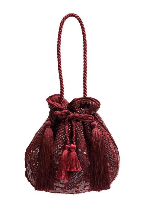 Remarkable Reds | Designer Womenswear Collections at Aza Fashions Potli Bag, Potli Bags, Red Sequin, Tassel Fringe, Online Bags, Aza Fashion, Handbag Accessories, Fashion Statement, Hand Embroidered