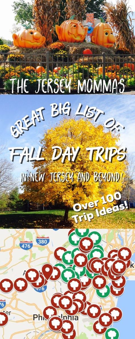 It's finally here! My great big list of Fall day trip ideas in New Jersey (and some beyond, too)! Fall is such a great time to get out and e... Fall In New Jersey, Day Trips In Nj, Fall Places, New Jersey Fall, Day Trip Ideas, Jersey Day, Kids Castle, Fun List, England Trip