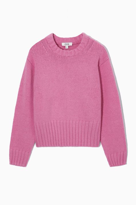 Crafted from a blend of traceable wool and alpaca, this vibrant pink jumper is designed for a relaxed fit and has a wide ribbed hem that creates a cropped silhouette. The chunky crew neck is ribbed so it'll hold its shape.- Long sleeves- Ribbed trims- Certified according to the Responsible Wool Standard, to protect the welfare of the sheep and their environment55% RWS Wool, 30% Cotton, 15% Alpaca / Dry clean onlyBack length of size S is 54cm Pink Jumper, Minimalist Wardrobe, Knitted Jumper, Wool Blend Sweater, Minimalist Outfit, Pink Sweater, Knitwear Women, Jumpers For Women, Cardigans For Women