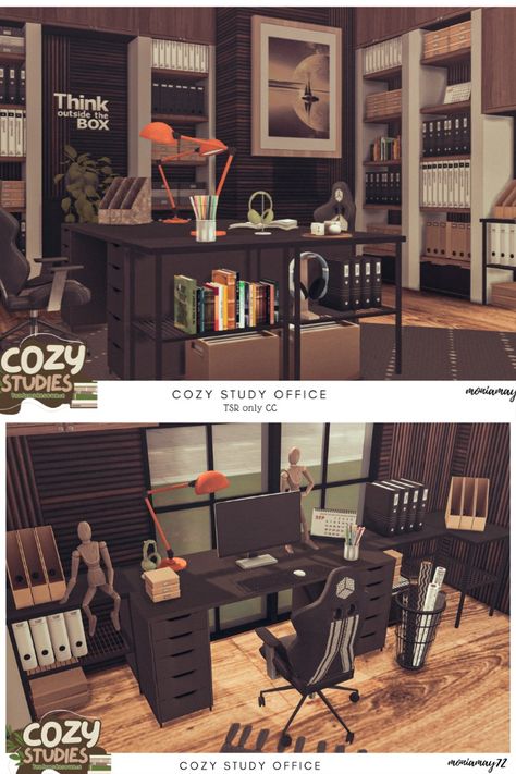 The Sims 4 University Housing office interior Cozy Studies Collab. Back to school. Download at @thesimsresource NOCC #ShowUsYourBuilds #thesims4 #Sims4 #sims4game #ts4house #ts4build #ts4builds #ts4nocc #ts4mm #simsbuilds #ts4 #sims4housebuild #sims4house #sims4home #sims5 #sims4build #simshousedesign #thesims4housebuild . Download here: https://www.thesimsresource.com/downloads/1713050 Sims 4 Cc Study Clutter, Sims Desk Cc, Sims4 Office, Sims 4 University Housing, Sims 4 Office Cc, Sims 4 University, Writer's Office, Cozy Study, University Housing