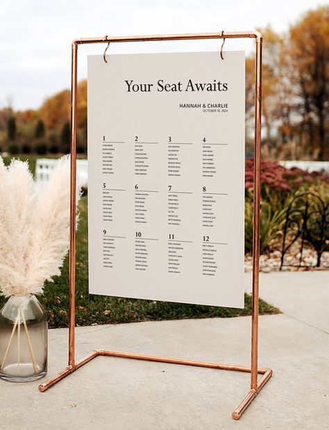 EMILY Minimalist Wedding Table Plan / Hanging Table Plan / - Etsy UK Alphabetical Seating Chart Wedding, Seating Chart Wedding Template, Wedding Seating Chart Display, Seating Chart Wedding Diy, Alphabetical Seating Chart, Seating Chart Sign, Wedding Seating Chart Template, Wedding Table Seating, Hanging Table