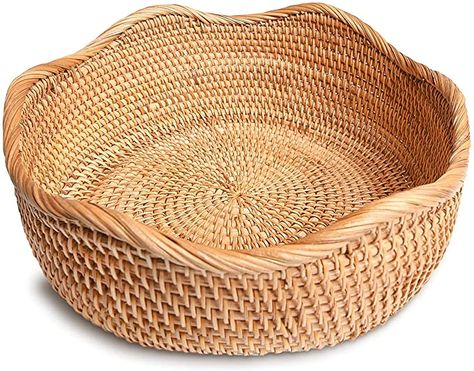 Amazon.com: HITOMEN Handmade Round Rattan Basket Lacy Wicher Serving Bowl for Bread, Snack, Fruit, Vegetable (M-10.2'') : Home & Kitchen Bread Serving Basket, Bread Baskets, Kitchen Counter Organization, Counter Organization, Fruit Serving, Fruit Storage, Round Basket, Decorative Kitchen, Handmade Baskets