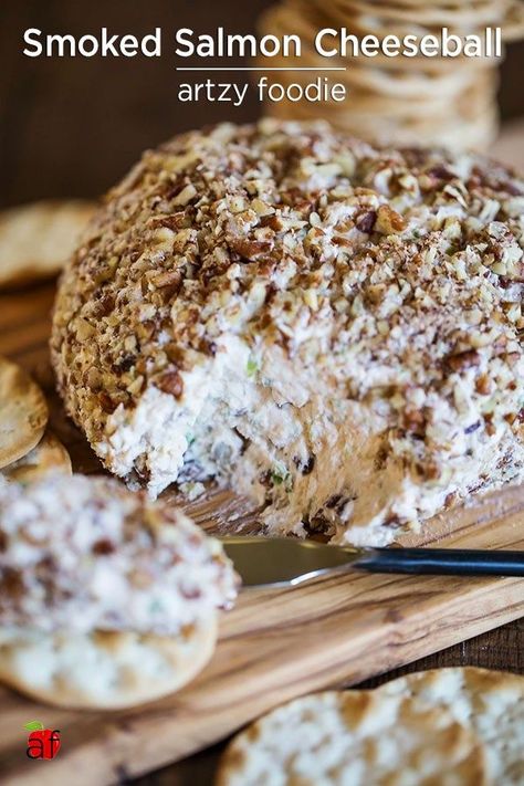 This smoked salmon cheeseball is the perfect appetizer for holiday entertaining! #appetizer #partyfood #cheeseball #smokedsalmon #holidayentertaining Salmon Cheese Ball, Canned Salmon Recipes, Smoked Salmon Recipes, Elegant Appetizers, Smoked Cheese, Cheese Ball Recipes, Charcuterie And Cheese Board, Appetizer Bites, Cheese Balls