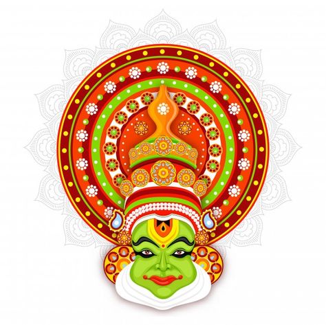 Illustration of kathakali dancer face on... | Premium Vector #Freepik #vector #background #pattern #flyer #poster Kathakali Face Sketch, Kathakali Pookalam, Kadakali Drawing, Kathakali Vector, Kathakali Drawing Easy, Kathakali Images, Rajasthan Images, Kathakali Mural Painting, Kathakali Illustration