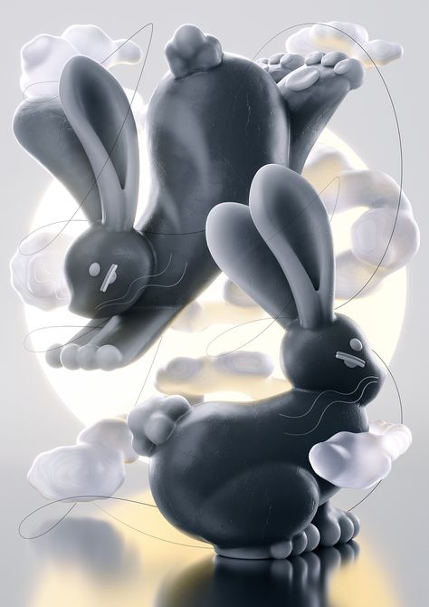 3d Poster, Industrial Design Trends, Black Rabbit, Artwork Poster, 카드 디자인, Logo Project, Rabbit Art, 3d Artwork, Graphic Design Poster