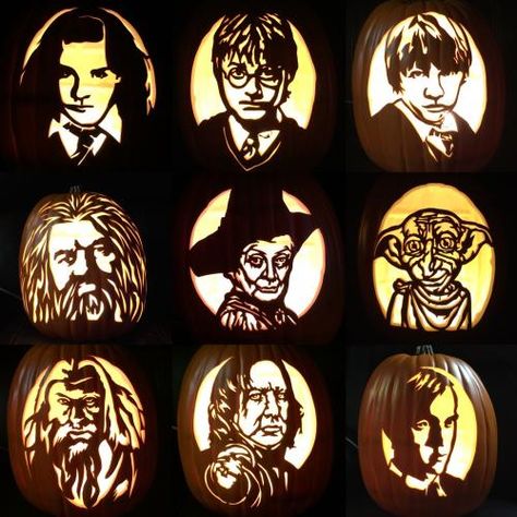 I still have 2 pumpkins left but here is the characters of Harry Potter. I still want to carve out a Hedwig and do a setup for good pictures but for now this is what I have.Hermione GrangerHarry Potter Ron Weasley Rubeus HagridProfessor Minerva McGonagallDobby Professor Albus DumbledoreProfessor Severus SnapeDraco MalfoyGinny WeasleyLucius Malfoy Bellatrix LestrangeLord VoldemortThe Hogwarts CrestSirius BlackProfessor Alastor %93Mad Eye%94 MoodyThe Sorting HatI had originally carved these I fou Hogwarts Pumpkin Carving, Harry Potter Pumpkin Carving, Harry Potter Dark Mark, Pumpkin Carving Stencils Templates, Harry Potter Pumpkin, Printable Pumpkin Stencils, Pumpkin Stencils, Pumkin Carving, Carving Stencils