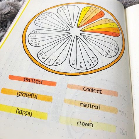 Really liking my mood tracker this month🍊🍋 . . . bullet journal bujo fruit orange Beach Bujo, Pantone Cards, Bullet Journal Examples, Journal D'inspiration, Bullet Journal 2019, Monthly Planning, Bullet Journal Tracker, Bullet Journal Mood, Bullet Journal Notebook