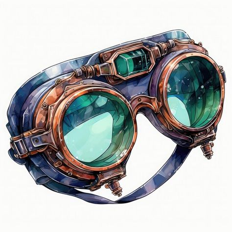 Watercolor Safety Goggles Illustration Generative Ai | Premium AI-generated image Cyberpunk Goggles Concept Art, Goggles Character Design, Safety Goggles Drawing, Cartoon Goggles, Anime Goggles, Cute Goggles, Goggles Illustration, Goggles Drawing, Propeller Art