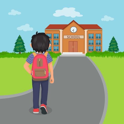 Back view of cute little boy student wit... | Premium Vector #Freepik #vector #background #school #design #education Walking Cartoon, Walking To School, Running Cartoon, Background School, Feet Drawing, Back Drawing, Entering School, Student Cartoon, Boy Walking