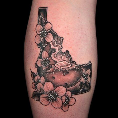 Idaho Mountain Tattoo, Idaho Tattoo Ideas, Idaho Tattoo Ideas Design, Idaho State Flower Tattoo, Idaho Design, Idaho State Flower, State Tattoos, Idaho State, Tattoo Removal