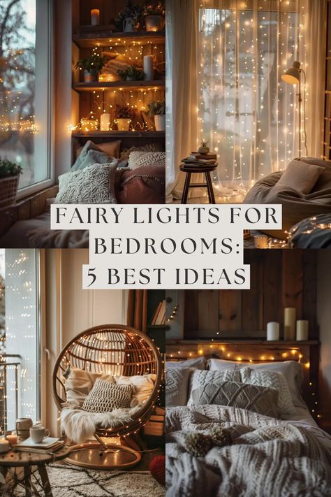 Seeking bedroom inspiration? Look no further! These fairy lights decor tips will guide you to create a dreamy ambiance. 🌟 Click for the best ideas and start decorating today! Fairy Lights Ideas, Lights For Bedrooms, Fairy Lights Decoration, Fairy Lights On Wall, Garden Fairy Lights, Fairy Lights Room, Cozy Bedroom Lighting, Fairytale Bedroom, Bedroom Lighting Ideas