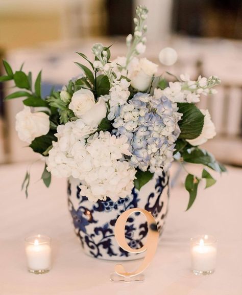 Hydrangeas Centerpieces, Mirror Wedding Table Numbers, Ginger Jar Wedding, Chinoiserie Wedding, Audrey Rose, Blue White Weddings, Tulip Wedding, Hydrangea Centerpiece, Hydrangeas Wedding