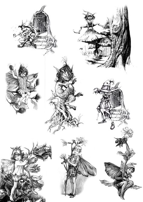 tattoo art Elf Tattoo, Male Fairy, Garden Tattoos, Fairy Tattoo Designs, Wonderland Tattoo, Fairy Drawings, Art Nouveau Illustration, Flash Sheet, Spooky Tattoos