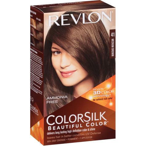 Revlon ColorSilk Beautiful Color 41 Medium Brown 1 ea Hair Color Medium Brown, Weave Hair Color, Revlon Colorsilk, Medium Hair Color, Dimensional Color, Beautiful Hair Color, Gray Coverage, Permanent Hair Dye, Zooey Deschanel