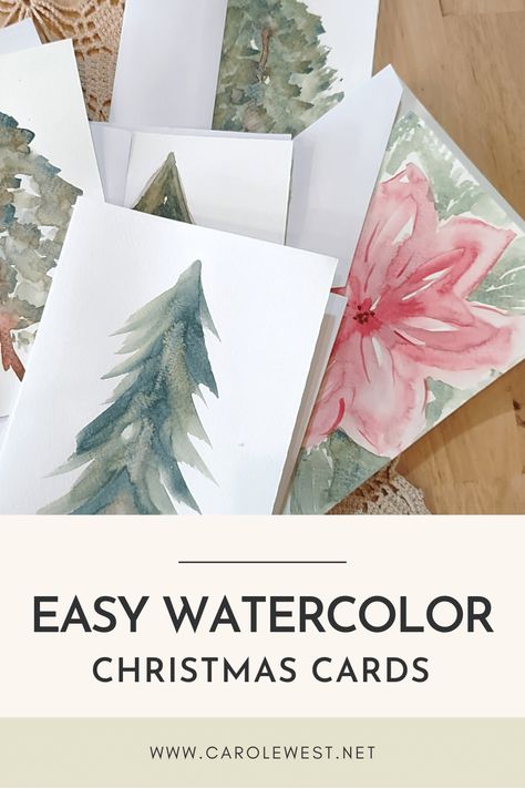 I love getting creative this time of year by making watercolor Christmas cards to share with family and friends.  Get these easy ideas and a few other things you can do to get creative with homemade cards. Water Colored Christmas Cards, Easy Watercolor Holiday Card, Christmas Watercolour Card, Hand Painted Cards Ideas, Watercolor Christmas Cards Tutorial, Easy Christmas Cards Handmade, Watercolor Christmas Cards Ideas Simple, Easy Watercolor Christmas Cards, Watercolour Christmas Cards Ideas