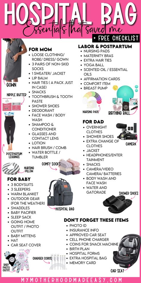 mom and baby hospital bag checklist Summer Hospital Bag For Mom To Be, Snacks For The Hospital Bag, Labor And Delivery Tips First Time Moms, First Time Mom Hospital Bag Checklist, 2nd Time Mom Hospital Bag, Labor Must Haves, New Mom Hospital Bag, Hospital Essentials For Delivery, First Time Mom Hospital Bag List