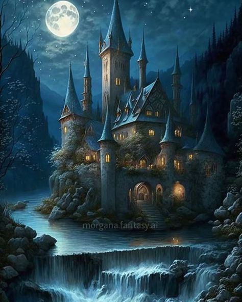 Morgana Fantasy Art, Mushroom Castle, Enchanted Mushroom, Fantasy Houses, Magic Night, Castle Aesthetic, Storybook Art, Mystical Places, Magic Castle