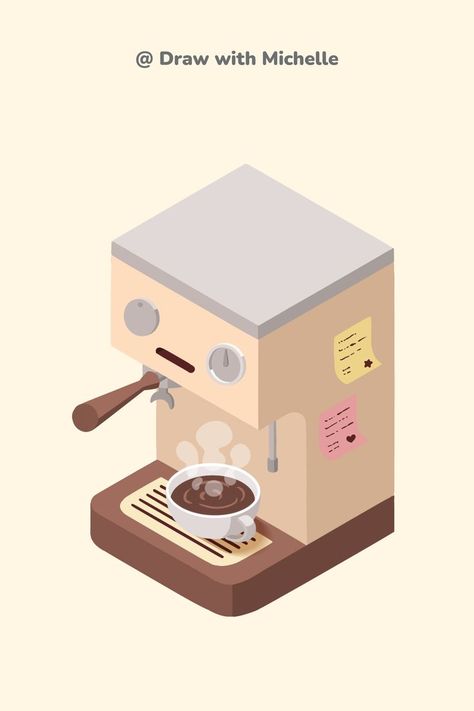 Coffee Machine Drawing, Coffee Machine Illustration, Procreate Easy, Anime Coffee, Drawing In Procreate, Coffee Doodle, Coffee Infographic, Isometric Drawing, Coffee Drawing