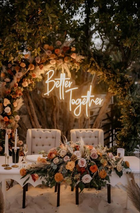 [CommissionsEarned] 57 Boho Wedding Table Decorations Hacks You Have To See This Summer #bohoweddingtabledecorations Mr And Mrs Wedding Table Ideas, Sweet Heart Table Wedding Rustic Decor, Diy Civil Wedding Decorations, Fall Wedding Couple Table, Southern Glam Wedding, Romantic Style Wedding Decor, Bohemian Romantic Wedding, Wedding Decor Boho Rustic, Civil Wedding Theme