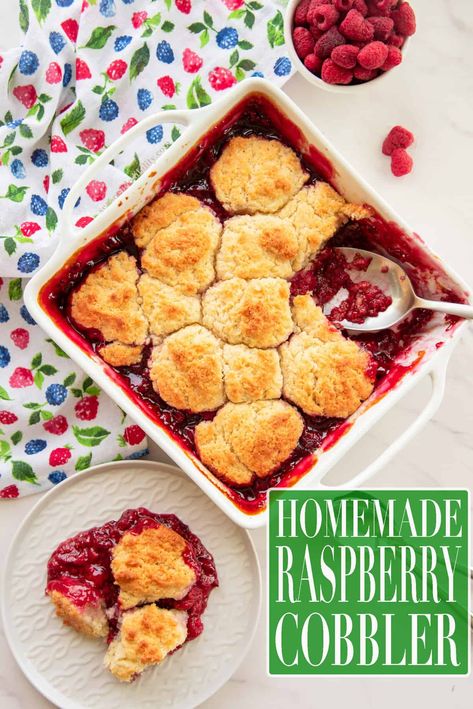 Homemade raspberry cobbler has tangy fresh raspberries baked until bubbly beneath a buttery drop biscuit cobbler topping. It’s the perfect summer dessert that can be made with raspberries or your favorite berries. #raspberrycobbler #fruitcobbler #cobbler #berrycobbler #desserts #bakedcobbler #summerdessert #fruitdesserts #juneteenth #4thofJuly #laborday #summerdeserts #summerbaking #baking #raspberries #rasberrydessert via @ediblesense Frozen Rasberry Deserts, Raspberry Buckle, Biscuit Cobbler, Fruit Crumble Recipe, Raspberry Cobbler, Fruit Crisp Recipe, Blt Dip, Cobbler Topping, Raspberry Desserts