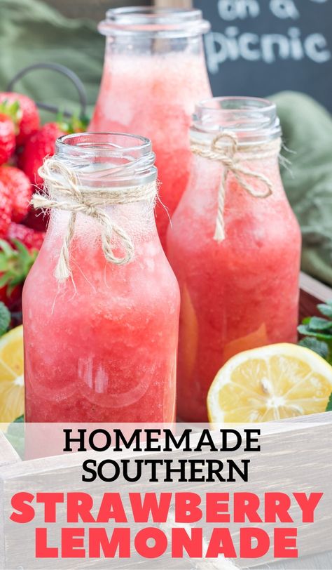 Strawberry Top Lemonade, Summer Dinner Recipes For Family Crockpot, Strawberry Lemonade Punch Non Alcoholic, Southern Drink Recipes, Best Summer Drinks Non Alcoholic, Homemade Southern Dinner Recipes, Homemade Refreshing Drinks, Best Strawberry Lemonade Recipe, Homemade Drink Mixes