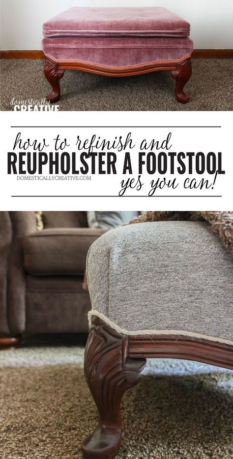 Refinishing an old footstool is feasible even if you've never done anything like it before. It will take some elbow grease and patience, but you can refinish and reupholster a footstool to get a brand new looking piece of furniture! Reupholster Footstool Diy, Footstool Reupholster, Garden Tutorials, Reupholstering Furniture, Reuse Ideas, Furniture Redos, Upcycling Projects, Thrift Store Crafts, Upcycle Decor