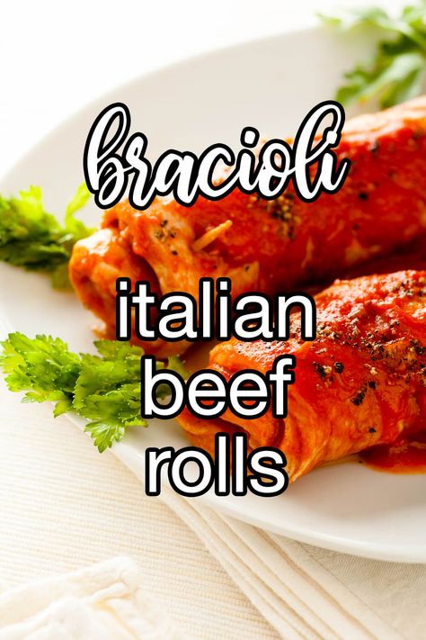 Braciole (Bracioli) Italian Beef Rolls - Pasta usually gets all the attention in Italian cooking, so change it up and give the spotlight to some braciole. They're yummy beef rolls stuffed with raisins, cheeses, and herbs, browned and simmered in a homemade marinara sauce. | CDKitchen.com Beef Rolls Stuffed, Braciole Recipe Italian, Ground Beef Steaks, Braciole Recipe, Beef Rolls, Homemade Marinara Sauce, Elegant Dinners, Cuts Of Beef, Beef Roll