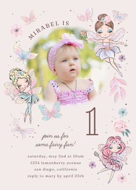 1st Birthday Invitation Template Free Editable, Fairy Party Invitations, Kids Birthday Invitation Card, Happy Birthday Invitation Card, Birthday Invitation Design, 1st Birthday Invitation Template, Birthday Invitation Card Template, Frame Birthday, Butterfly Birthday Cards