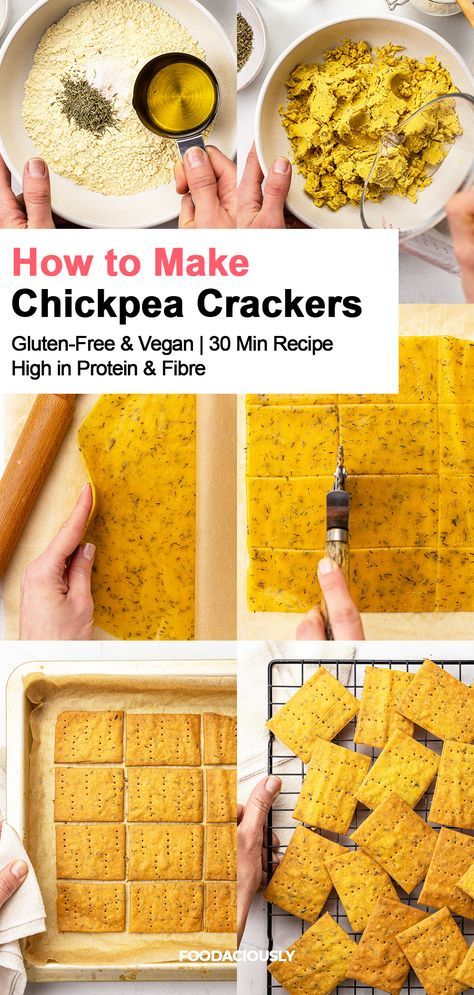 If you’re looking for a nutritious alternative to store-bought wheat crackers, these homemade chickpea crackers with gram flour are a healthy, gluten-free nibble ready in 30 minutes. Flavoured with olive oil and thyme! Gluten Free Gram Crackers, Gf Crackers Recipe, What To Make With Chickpea Flour, Dehydrator Cracker Recipes, Gluten Free Crackers Recipe Easy, Homemade Crackers For Kids, Chickpeas Flour Recipes, Raw Vegan Crackers, Rye Crackers Recipe