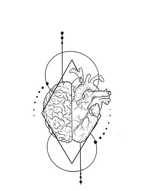 Geometric Brain Tattoo, Cute Simple Minimalist Tattoos, Heart Mind Soul Tattoo, Wise Mind Tattoo, Head And Heart Balance Tattoo, Philosophy Drawing Art, I Think I Feel Tattoo, Heart And Mind Tattoo, Law Of Attraction Tattoo