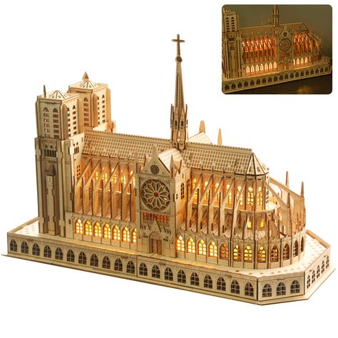 PRICES MAY VARY. [Notre Dame de Paris Model ] This 3D jigsaw puzzle is inspired by Notre Dame de Paris, France. The exquisite design perfectly reproduces the building with more realistic details. This is a real model. All the parts are made of wood, very easy to assemble, at the same time we equipped this product with led lights, when the lights are on a you will find it is a gorgeous palace. [266 PIECES ASSEMBLED] This product has a total of 266 components, each step we have arranged detailed i Led Light Diy, Christmas Building, 3d Jigsaw Puzzles, Led Lighting Diy, Paris Model, Puzzles For Adults, Creatures Art, Real Model, Diy Games