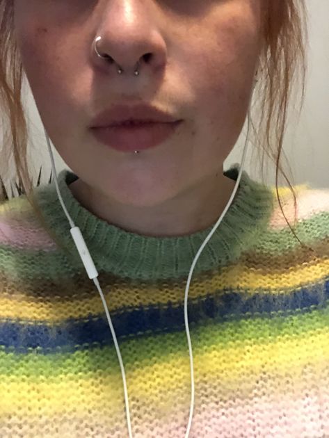 Septum And Labret Piercing, Septum Nostril Combination, Central Labret Piercing, Central Labret, Septum Labret, Septum Nostril, Labret Ring, Piercing Inspo, Face Piercings