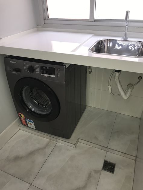 Washing Machine Area Ideas Outdoor, Washing Machine Area Ideas, Utility Balcony, Bungalow Furniture, Box Bed Design, Stylish Laundry Room, Laundry Room Inspiration, Washing Machine In Kitchen, Laundry Sink