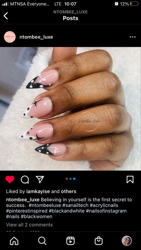 Black and White Monochrome Nails by #ntombeeluxe Black Red White Nails, Black And White Nails Short, White Polka Dot Nails, Red White Nails, White Nails Short, Monochrome Nails, Black And White Nail Designs, Black And White Nails, Dot Nails