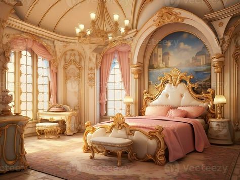 Beautiful princess bedroom in the royal house AI Generative Fantasy Royal Bedroom, Fantasy Castle Bedroom, Royal Bedrooms, Living Aesthetic, Royal Room, Royal Bedroom, Scenery Art, Princess Bedroom, Princess Room