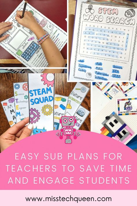 Does the thought of writing sub plans make you want to cry? If so, this blog post is for you!  Find some practical and easy ways to prepare sub plans that will leave your students engaged & learning while you are away. Filled with ideas from a veteran teacher, learn some ways to simplify the sub plan process without sacrificing the day.  Your students will love these engaging activities & the sub will love how easy they are to use. Preparing substitute teacher lesson plans can be easy! Substitute Teacher Lesson Plans, Relief Teaching Ideas, Elementary Technology, Stem Elementary, Teacher Must Haves, Reading Unit, Substitute Teacher, Elementary School Teacher, 3rd Grade Reading