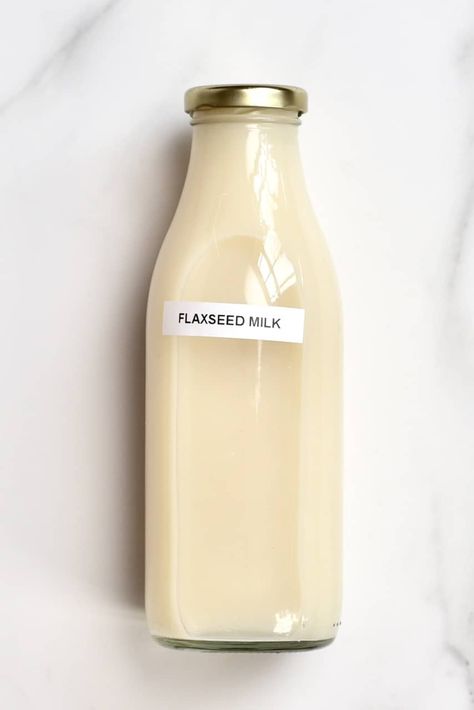 Flaxseed Milk homemade in a bottle Flaxseed Milk Recipe, Flax Milk Recipe, Flax Seed Milk Recipe, Hair Gel Recipe, Flex Seed, Coconut Milk For Hair, Flax Milk, Vegan Egg Replacement, Milk Benefits