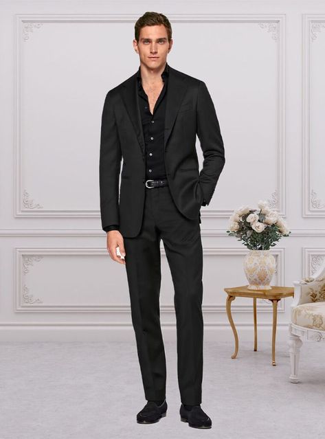 42 Classy Outfits Men Monochromatic Outfit Men Casual, Black Monochromatic Outfit Men, All Black Dress Outfit, Black Suit Black Shirt, Monochromatic Outfit Men, Black Tie Men, Suit Jacket With Jeans, Black Shirt Outfit Men, Business Casual Men Work