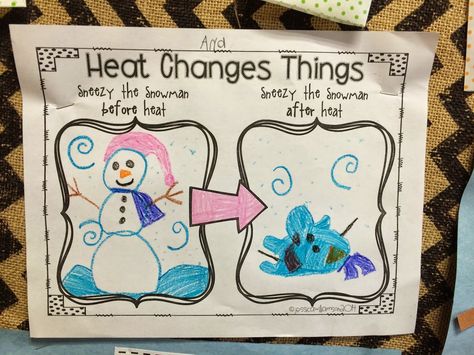 Welcome to Room 36!: matter and heat energy Changes From Heat Activities, Heating And Cooling Kindergarten Science, Heating And Cooling Anchor Chart, Science Matter, 2nd Grade Crafts, Changes In Matter, Sneezy The Snowman, Matter Activities, Grade 2 Science