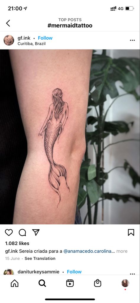 Subtle Mermaid Tattoo, Mermaid Knee Tattoo, Mystical Mermaid Tattoo, Siren Back Tattoo, H2o Just Add Water Tattoo, Mermaid Tattoo Leg, Mermaid Tattoo Arm, Mermaid Fine Line Tattoo, Mermaid Sleeve Tattoos For Women