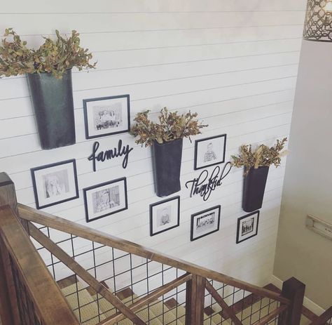 Stairway Wall Decor, Family Photo Display, Picture Arrangements On Wall, Decorating Stairway Walls, Stairway Gallery Wall, Stair Wall Decor, Stairway Walls, Stairwell Wall, Rustic Stairs