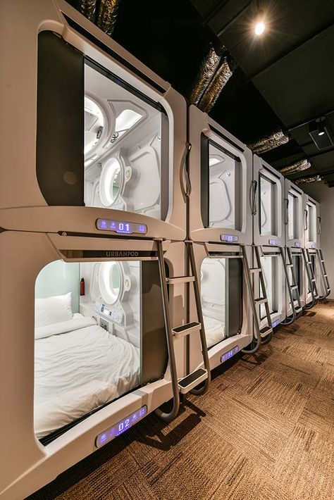 Pods: Inside new-age hotel at Urbanpod in Andheri, Mumbai | AD India Spaceship Interior Bedrooms, Spaceship Decor, Pod Bed, Andheri Mumbai, Scifi Interior, Pod Hotels, Diy Wall Art Ideas, Apartment Loft, Capsule Hotel