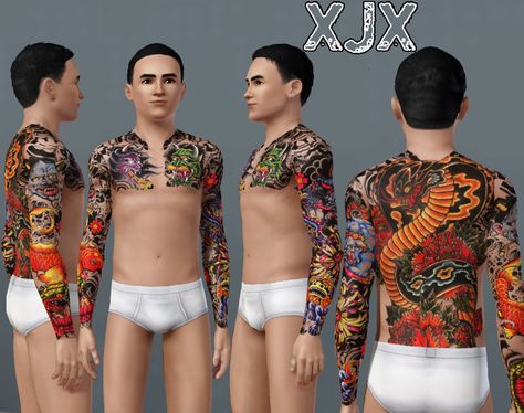 Mod The Sims - Japanese Sleeves + backpiece Japanese Sleeves, Sims 4 Tattoos, Sims 3 Mods, Yakuza Tattoo, Tattoo Skin, Body Suit Tattoo, Japanese Sleeve Tattoos, Japanese Sleeve, Full Body Suit